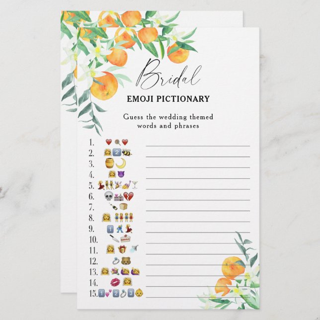 Citrus - bridal shower emoji pictionary game (Front/Back)