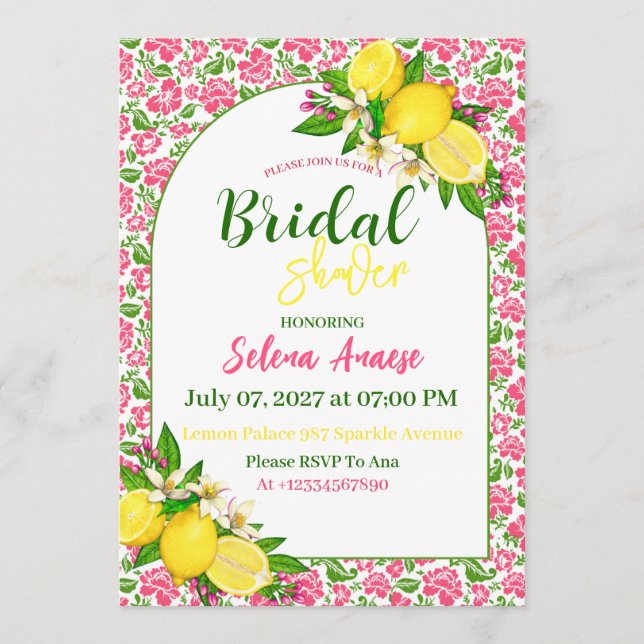 Citrus Bridal Shower Invitation Card (Front)