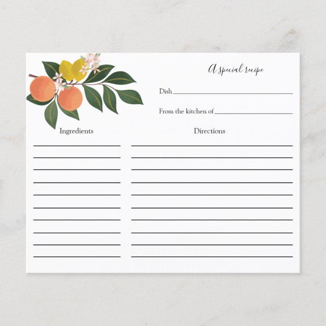 Citrus Bridal Shower Recipe card (Front)