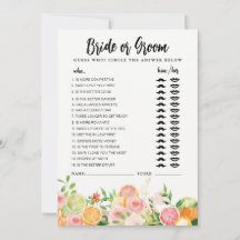 Citrus Bride or Groom game fully editable card