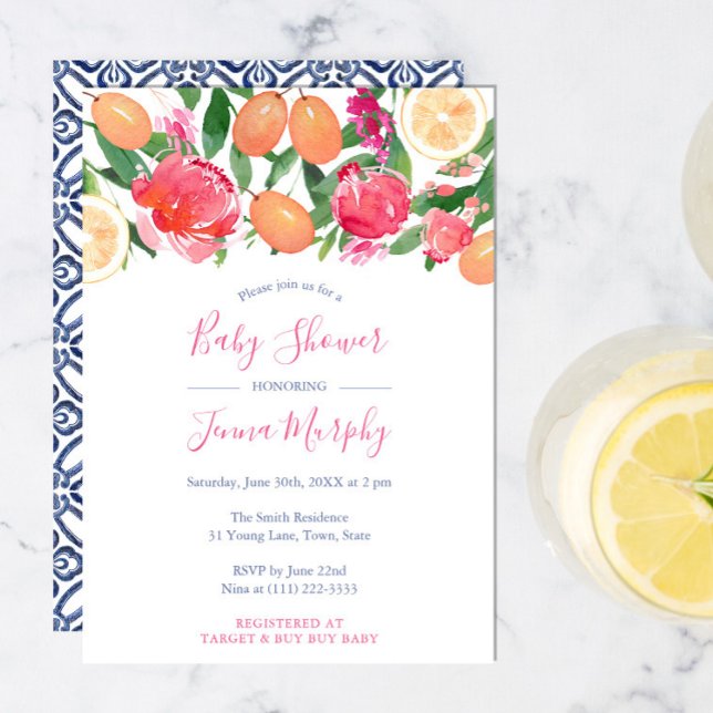 Citrus Bright Florals Baby Shower With Azulejos Invitation (Creator Uploaded)