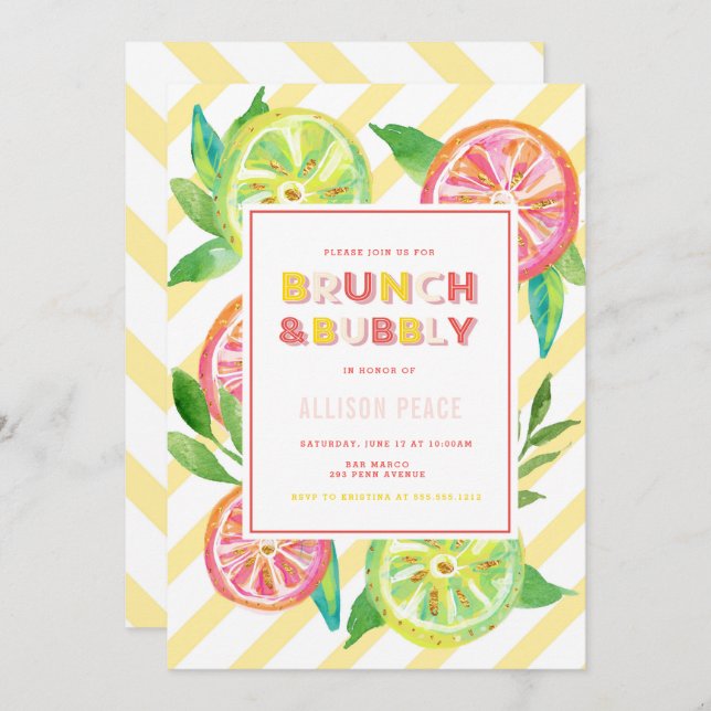 Citrus Brunch and Bubbly Shower Invitation (Front/Back)