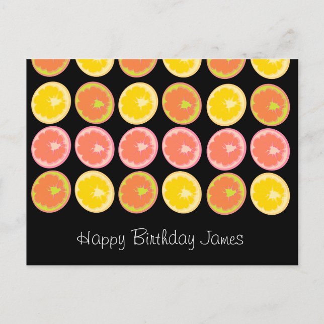 Citrus Candy Lemon Fruit Pattern Black    Postcard (Front)