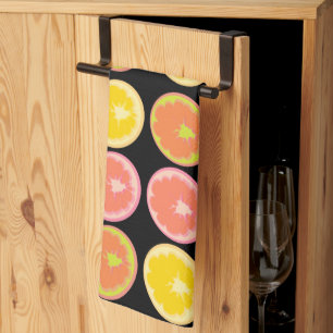 Citrus Candy Lemon Pattern Black  Tea Towel