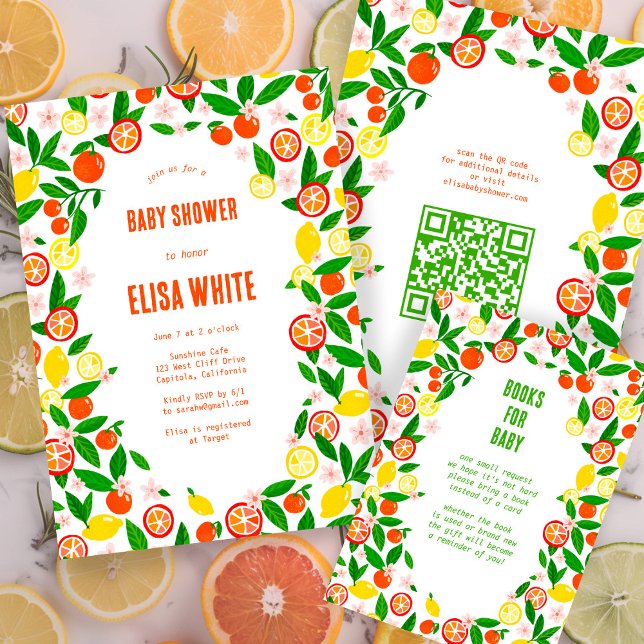 Citrus Celebration CUSTOM BABY SHOWER BOOKS 4 BABY Enclosure Card (Citrus Celebration CUSTOM BABY SHOWER BOOKS for BABY Enclosure Card Fruits Oranges Lemons Summer
)