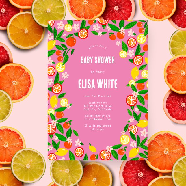 Citrus Celebration CUSTOM Bold Summer BABY SHOWER Invitation (Citrus Celebration CUSTOM Bold Summer BABY SHOWER Invitation Pink)