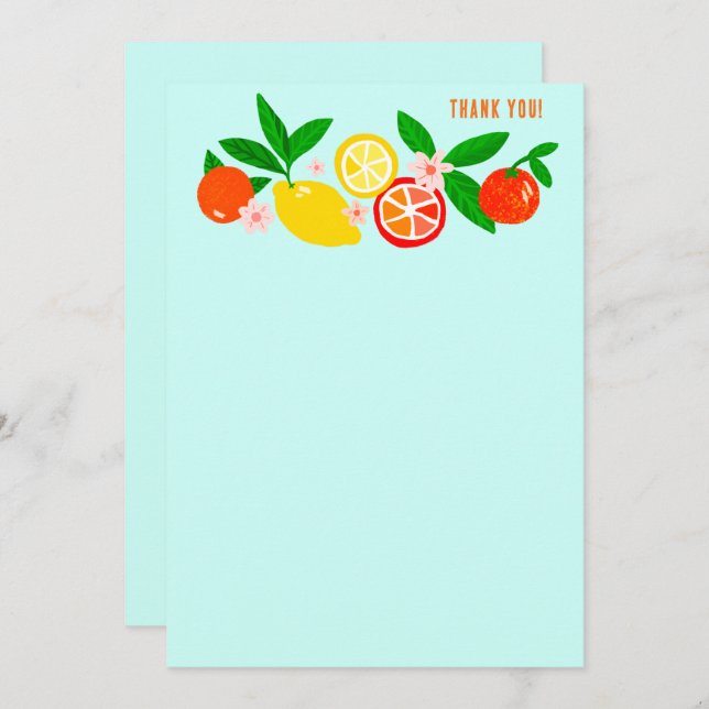 Citrus Celebration Custom Colorful Blank Note Thank You Card (Front/Back)