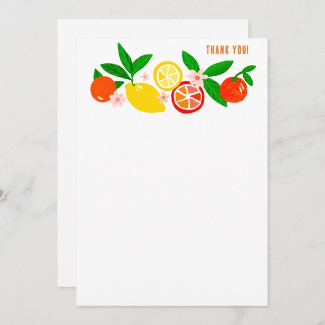 Citrus Celebration Custom Colorful Blank Note Thank You Card (Front/Back)