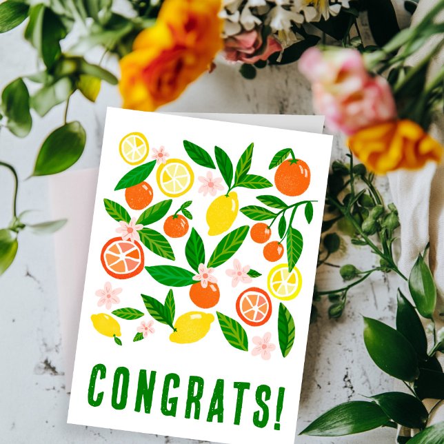 Citrus Celebration Custom Colourful CONGRATULATION Card (Citrus Celebration Custom Hand Drawn Colorful CONGRATULATIONS Card
)