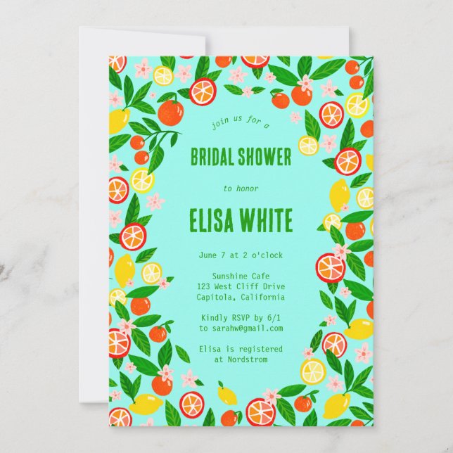 Citrus Celebration CUSTOM Summer BRIDAL SHOWER Invitation (Front)
