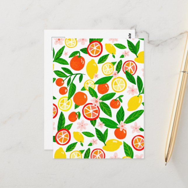 Citrus Celebration Lovely Lemons & Oranges Bold  Postcard (Front/Back In Situ)
