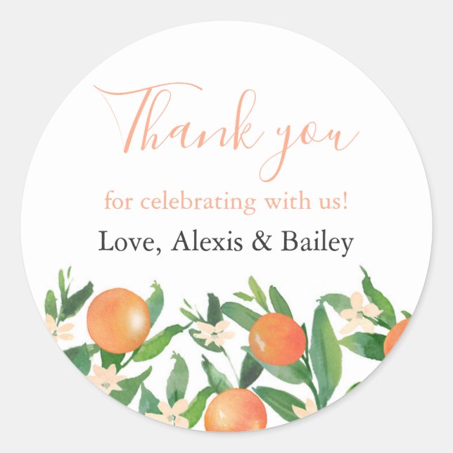 Citrus Charcoal Wedding Favour Thank You Classic Round Sticker (Front)