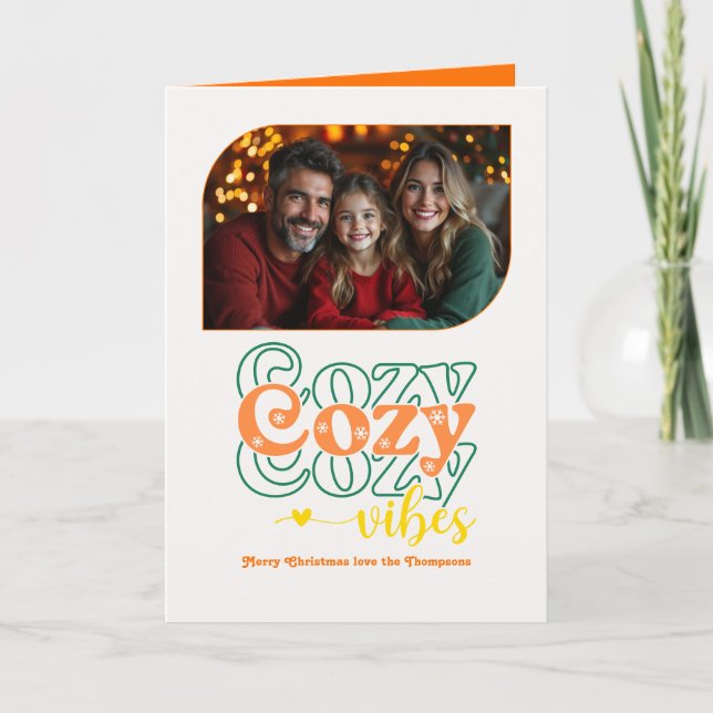 Citrus Cheer Cosy Vibes Retro Christmas Photo Holiday Card (Front)