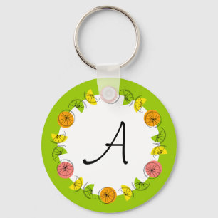 Citrus Circle Green Monogram double-sided Key Ring