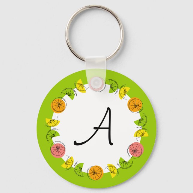 Citrus Circle Green Monogram  double-sided Key Ring (Front)