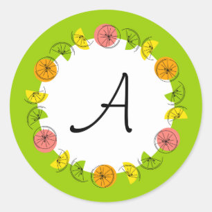 Citrus Circle Green Monogram sticker round