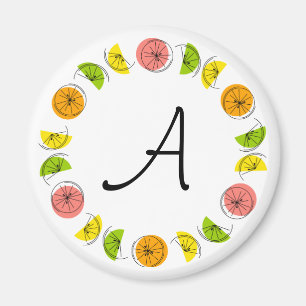 Citrus Circle Monogram magnet round