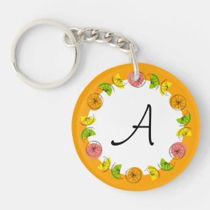 Citrus Circle Orange Monogram double-sided Key Ring