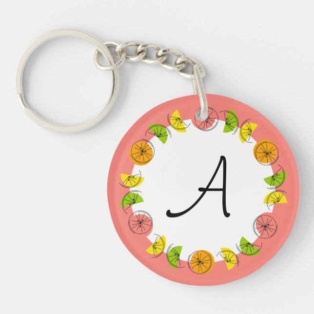 Citrus Circle Pink Monogram double-sided Key Ring (Front)