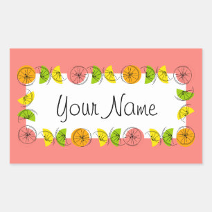 Citrus Circle Pink Name sticker rectangle