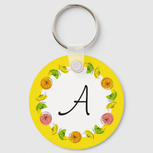 Citrus Circle Yellow Monogram double-sided Key Ring