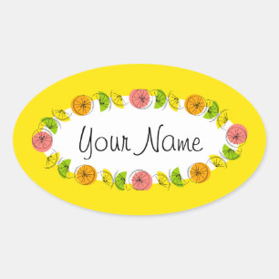 Citrus Circle Yellow Name sticker round