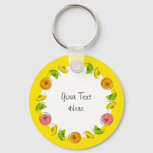 Citrus Circle Yellow Text aluminum double-sided Key Ring