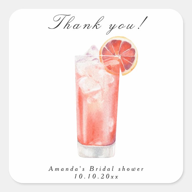 Citrus Cocktail Bridal Shower Square Sticker (Front)