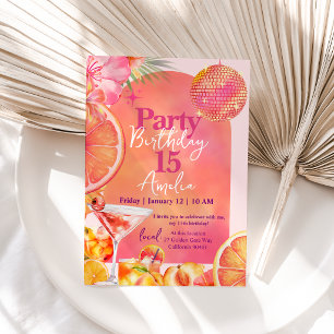 Citrus Cocktail Tropical Disco Arch Birthday Invitation