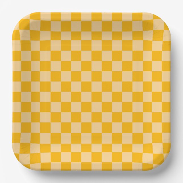 Citrus cream checkered board pattern paper plate (Front)
