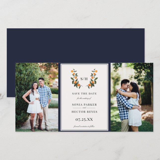 Citrus Crest Monogram Photo Save The Date (Front/Back)