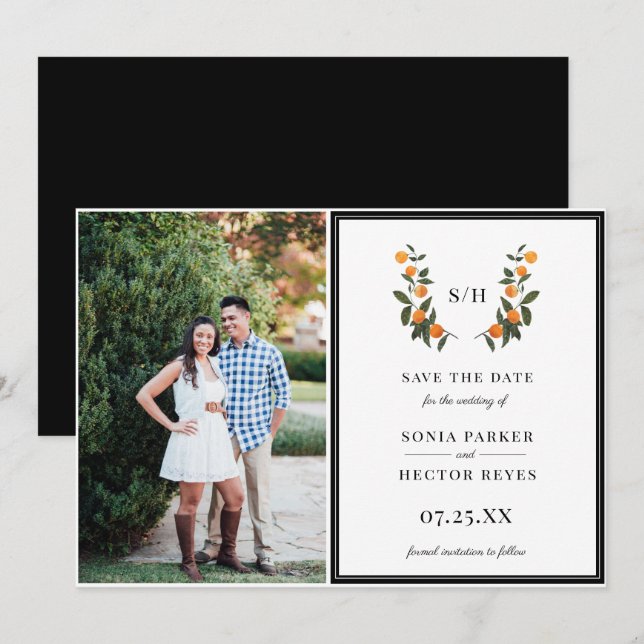 Citrus Crest Monogram Photo Save The Date (Front/Back)