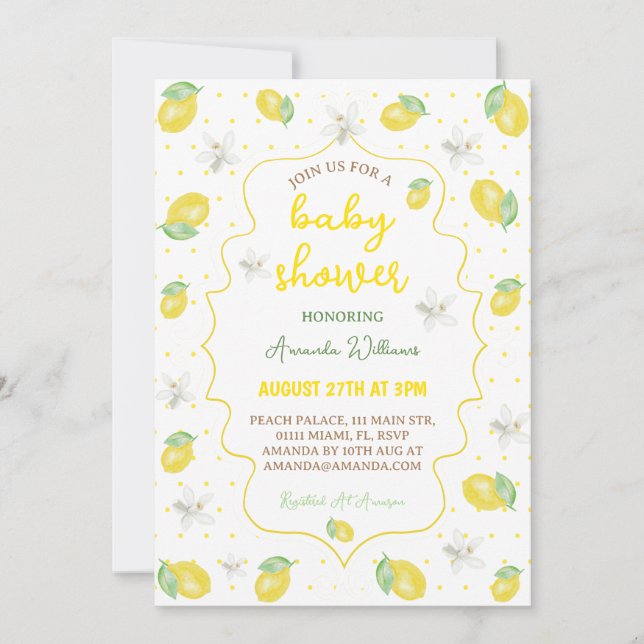 Citrus Cute Lemon Floral Baby Shower Invitation (Front)