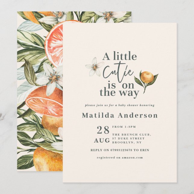 Citrus cutie botanical typography baby shower (Front/Back)