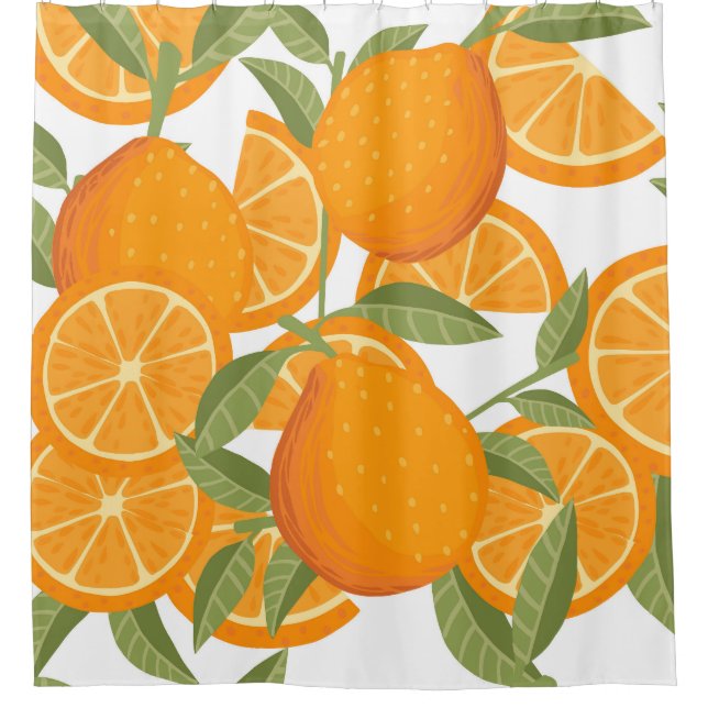 Citrus Delight: Orange Fruit Pattern Shower Curtain (Front)