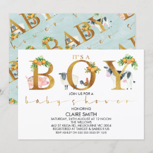 Citrus Farm Animals Word Baby Shower Invitation