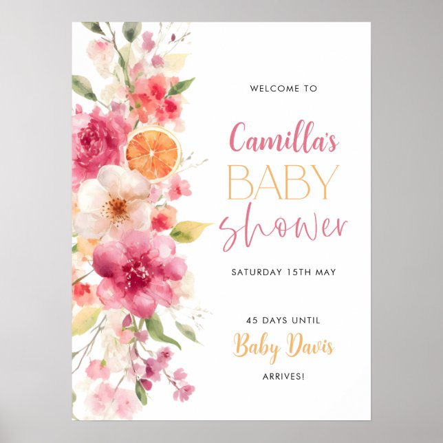Citrus Floral Baby Shower Welcome Sign Poster (Front)