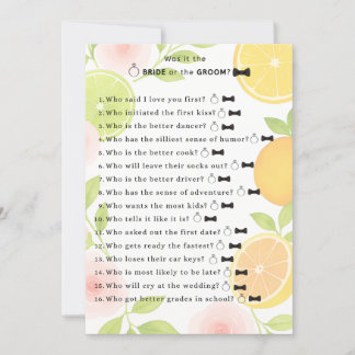 Citrus Floral Bridal Shower Game Invitation