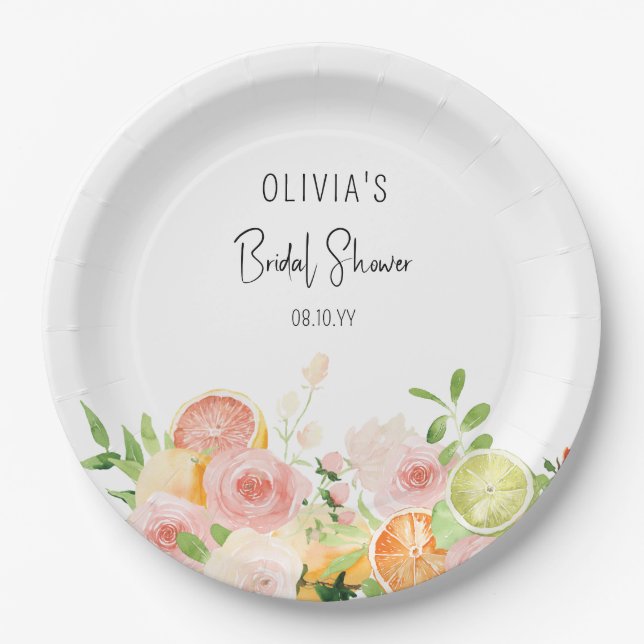 Citrus Floral Bridal Shower Shower Paper Plate (Front)