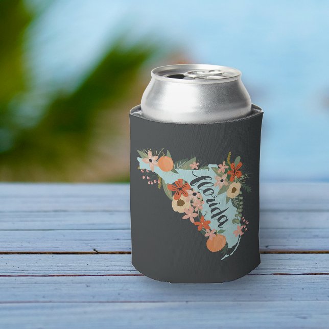 Citrus Floral Florida State Silhouette Can Cooler (Creator Uploaded)