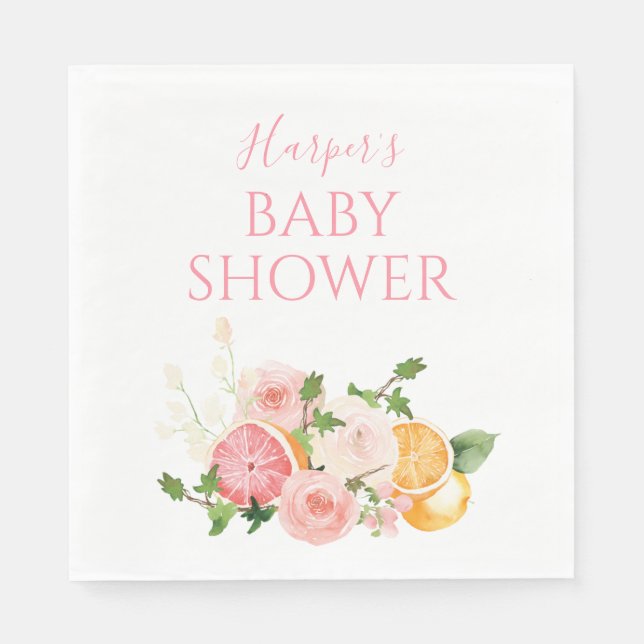 Citrus Floral Fruit Baby Shower Napkin (Front)