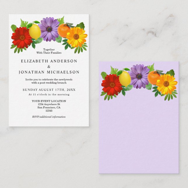 Citrus Floral Garden Post Wedding Enclosure Card (Front/Back)