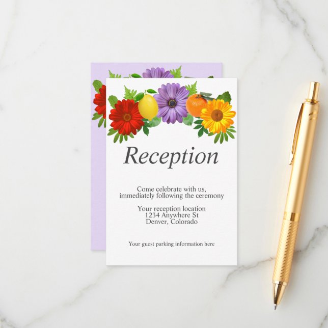Citrus Floral Garden Wedding Reception Enclosure Card (Front/Back In Situ)