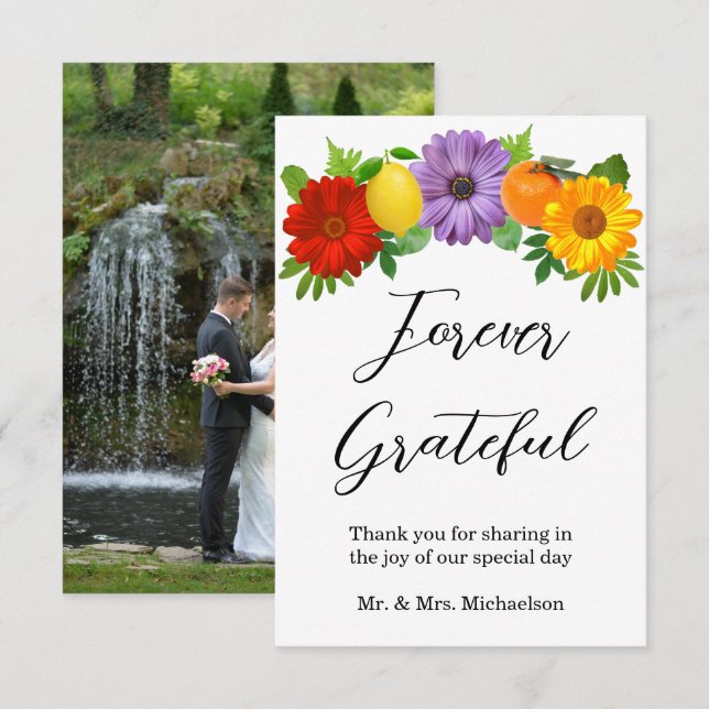 Citrus Floral Garden Wedding Thank You Card (Front/Back)