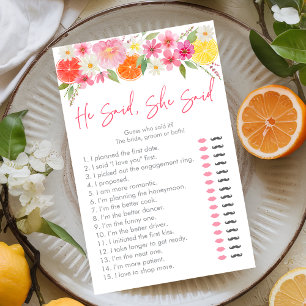 Citrus Floral He Said She Said Bridal Game