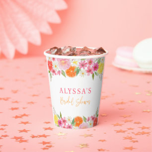 Citrus Floral Lemon Orange Bridal Shower Paper Cups