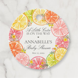 Citrus Floral Little Cutie Baby Shower Circle Favour Tags