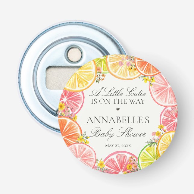 Citrus Floral Little Cutie Baby Shower Favours Bottle Opener (Front)