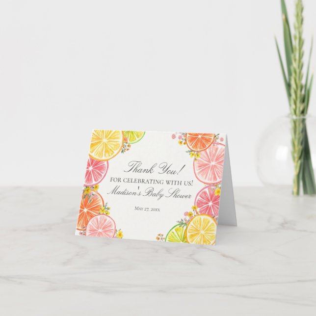 Citrus Floral Little Cutie Baby Shower Thank You  Card (Front)
