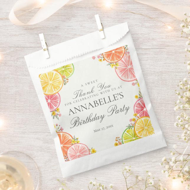 Citrus Floral Little Cutie Birthday Party Dessert Favour Bags (Clipped)
